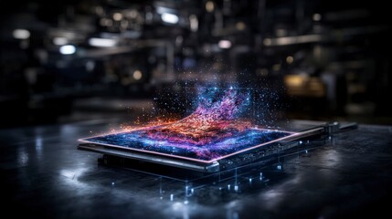 Poster - Futuristic scanner producing vivid imprints high-tech lab digital art dark environment dynamic angle innovation unleashed