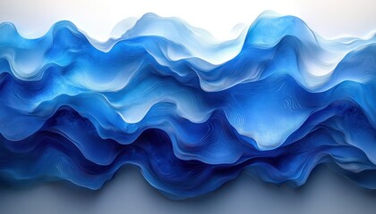 Poster - Minimalist Blue Abstract Waves Design Soft Diffused Lighting Vertical Lines