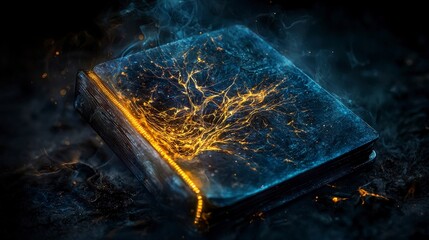 Poster - Mystical book with glowing zipper enchanted library digital art dreamy atmosphere close-up surrealism