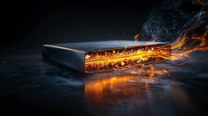Poster - Surreal luminous zippered folder unveils mystical energy in digital space abstract art concept dark background