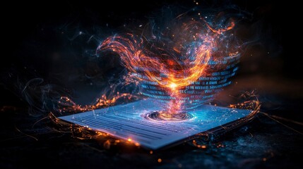 Poster - Surreal report sheet glowing transformation digital realm visual art nighttime abstract concept