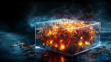 Leinwandbilder - Glowing paper clips in a transparent box creative display studio setting close-up view innovative concept