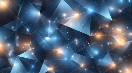 Poster - Abstract geometric pattern featuring blue and orange luminous triangles and star-like elements.
