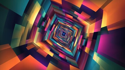 Poster - Colorful geometric tunnel with vibrant hues creating a dynamic sense of depth and movement.