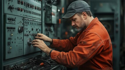 Poster - A technician adjusts controls on an industrial machine, demonstrating skill and focus in a work environment.