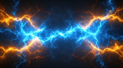 Poster - An electrifying burst of blue and orange lightning created in a dynamic abstract design.