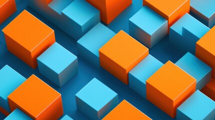 Poster - Colorful 3D geometric shapes arranged in a vibrant pattern, featuring orange and blue blocks with a modern design.