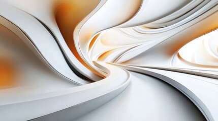 Poster - Abstract curved lines create a dynamic and fluid perspective in shades of white and orange.