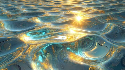 Poster - A mesmerizing abstract image of rippling water with golden highlights, creating a tranquil and luminous atmosphere.