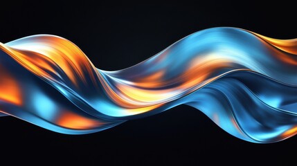 Poster - An abstract wave of shimmering blue and orange hues flowing gracefully against a dark background.