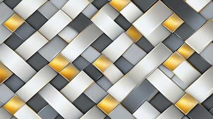 Poster - A modern, abstract pattern of interwoven gray and gold shapes, creating a stylish and sophisticated design.