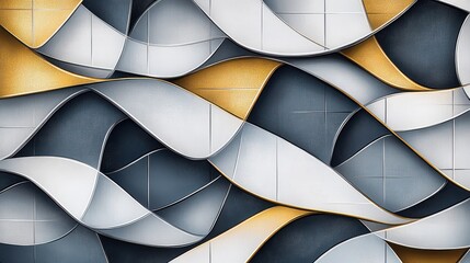 Poster - Dynamic abstract wave pattern in gold, white, and blue tones, creating a modern and sophisticated feel.