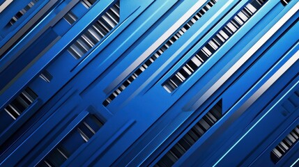 Poster - An abstract composition of blue metallic strips arranged at angles, creating a dynamic and modern visual effect.