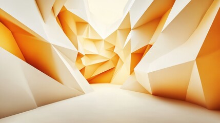 Poster - An abstract geometric landscape featuring warm orange and cream tones, creating an inviting and dynamic atmosphere.