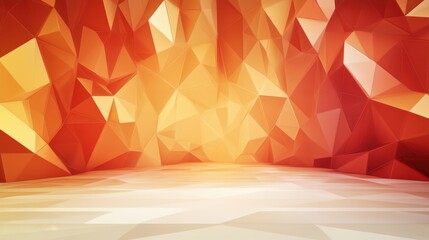 Poster - Vibrant abstract background in warm shades of orange and yellow, featuring geometric polygonal shapes.