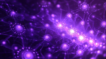 Poster - Abstract purple digital background featuring interconnected nodes and luminous spheres, creating a mystical atmosphere.