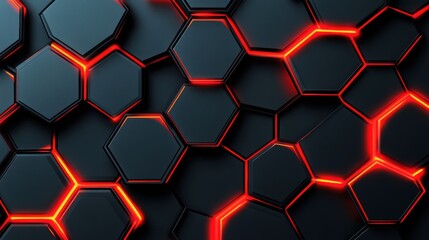 Poster - A striking abstract background featuring interlocking hexagons with glowing red edges, creating a modern and futuristic look.