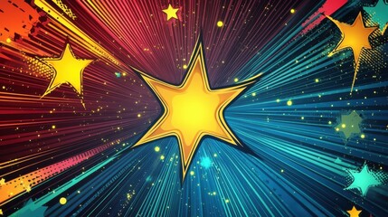Poster - A vibrant and colorful burst of stars radiating energy in a dynamic pop art style.