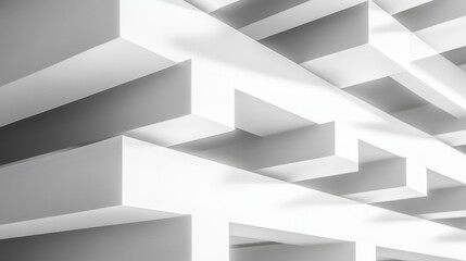 Poster - Abstract geometric shapes in white create a modern, minimalist aesthetic with layered patterns and shadows.
