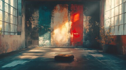 Canvas Print - Sunlit Industrial Interior: Grunge Walls and Tranquil Space