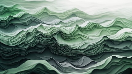 Poster - An abstract wave-like pattern of layered green paper creates a serene and calming visual effect.