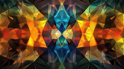 Poster - A vibrant abstract design featuring angular shapes in blue, orange, and yellow hues, evoking a sense of energy.