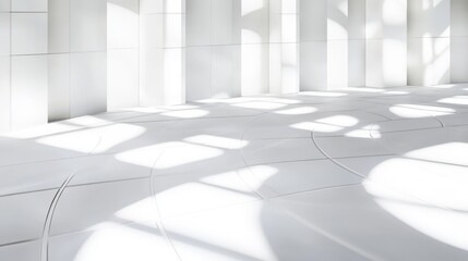 Poster - A serene white interior showcasing soft shadows and light patterns on the polished floor.
