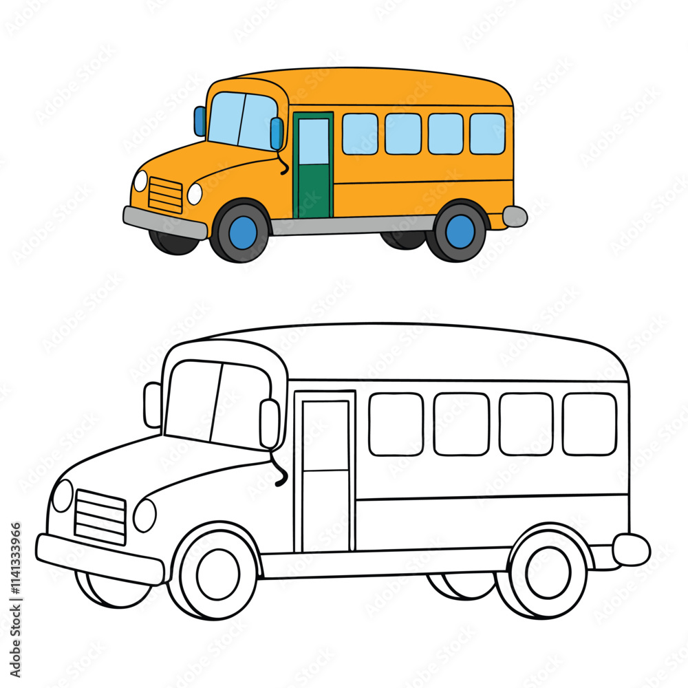A school bus coloring page featuring a classic yellow bus with windows ...