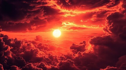 Wall Mural - This image captures the beauty of a red sky filled with dynamic features.
