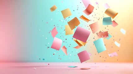 Poster - Colorful Sticky Notes Gently Floating in Midair Against a Soft Pastel Backdrop Creating a Serene and Minimalist Composition