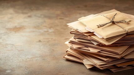 Poster - Stacked manila folders gently hovering against a muted earth toned background creating a serene and minimalist office or business concept