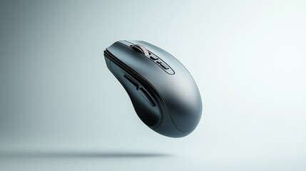 Poster - Elegant wireless mouse device gently floating and suspended in mid air against a pristine white gradient background showcasing a modern and minimalist design