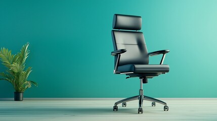 Poster - Futuristic ergonomic office chair levitating mid air against a clean sleek monochrome gradient backdrop  Conceptual minimalist studio composition showcasing modern workspace technology and design