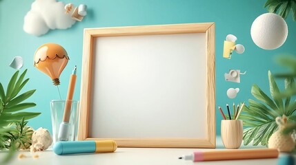 Poster - Framed Whiteboard Marker Set Gently Floating Mid Air with a Clean Professional Backdrop  Organized and Minimalist Office Supplies in a Sleek and Modern Studio Setting