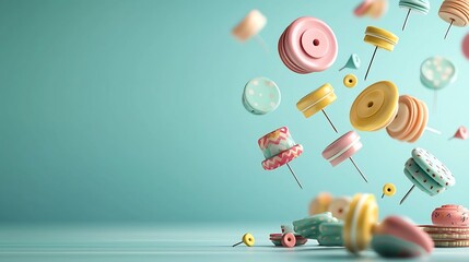 Poster - A visually striking composition featuring a set of vibrant colorful push pins suspended mid air against a playful pastel gradient background creating a modern and captivating display