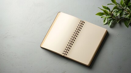 Poster - floating open spiral notebook with blank white pages softly shadowed on a light gray background mini