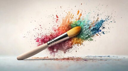 Poster - Captivating floating watercolor palette with vibrant fluid colors against a neutral white gray background creating a visually striking and composition