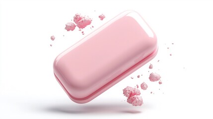Poster - Minimalist and modern 3D rendering of a soft clean edged pink eraser floating and suspended against a bright white background creating a sleek elegant