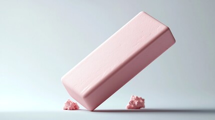 Poster - Floating pink eraser with soft clean edges against a bright white background  Minimalist modern and elegant design for office school or product photography