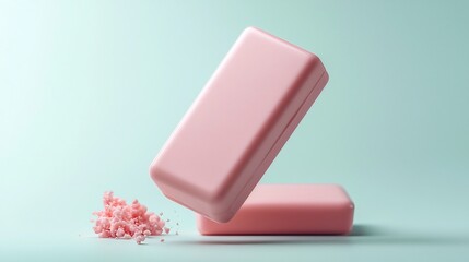 Poster - soft clean edged pink eraser floating against a bright white background creating a minimalist and el