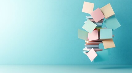 Poster - A visually striking arrangement of pastel colored sticky notes neatly stacked and seemingly floating against a clean white background creating a modern minimalist and abstract composition