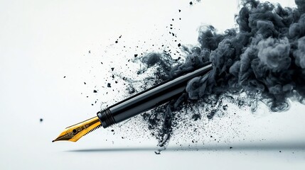 Poster - Floating black ink fountain pen with a gold nib isolated on a clean minimal white background  This elegant and professional stationery item is perfect for office business or creative design projects