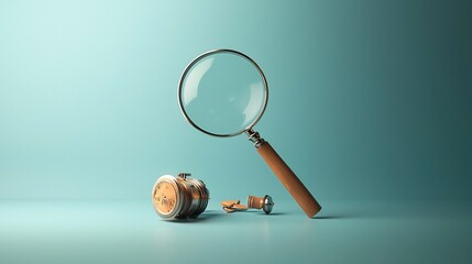 Poster - Captivating image of a floating magnifying glass with a clean transparent glass surface and a minimal modern design  This elevated object creates an elegant