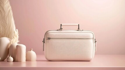 Poster - Minimalist and modern floating pen case with zippers clean lines and a sleek design on a plain white surface backdrop