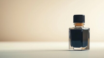Poster - Elegant and minimalist image of a floating ink bottle for calligraphic art casting subtle reflections against a clean white background