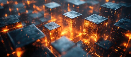 Wall Mural - glowing cubes, futuristic digital technology concept.