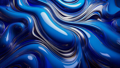 Leinwandbilder - Fluid shape abstract background and blue metallic reflections.Generative AI