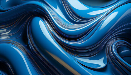 Leinwandbilder - Fluid shape abstract background and blue metallic reflections.Generative AI