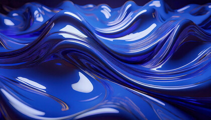 Leinwandbilder - Fluid shape abstract background and blue metallic reflections.Generative AI