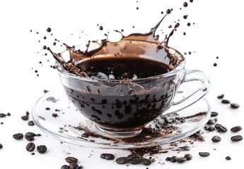 Aufkleber - Chocolate splash from a coffee cup, isolated on a white background. Studio shot